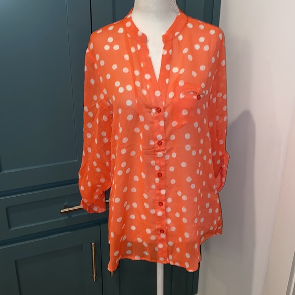 NWT Kut from the Kloth Jasmine Top in Orange Polka Dot - Picture 3 of 8